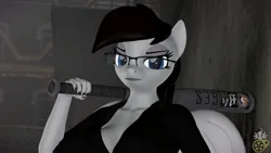 Size: 1920x1080 | Tagged: safe, artist:midnightdanny, ponerpics import, oc, oc:midnight harmony, unofficial characters only, anthro, pony, 3d, baseball bat, clothes, female, glasses, image, jpeg, lidded eyes, looking at you, mare