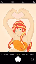 Size: 2304x4096 | Tagged: safe, artist:applelord, derpibooru import, sunset shimmer, human, equestria girls, g4, camera shot, heart hands, humanized, image, png, simple background