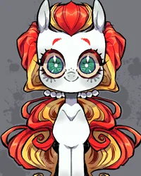 Size: 1080x1350 | Tagged: safe, alternate version, artist:batzy-artz, derpibooru import, part of a set, citrus sweetheart, earth pony, pony, g3, abstract background, alternate design, alternate hairstyle, big eyes, colored eyelashes, colored sclera, creepy, creepy smile, female, green eyes, hair tie, heart, heart eyes, image, jpeg, long mane, looking at you, mare, outline, ponytail, red eyelashes, shiny eyelashes, smiling, solo, standing, staring at you, staring into your soul, symmetrical, tied mane, toy interpretation, two toned mane, watermark, white coat, white pupils, wide eyes, wingding eyes, yellow sclera