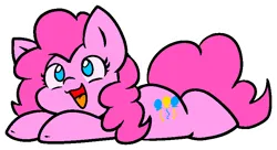 Size: 792x430 | Tagged: safe, artist:zutcha, derpibooru import, pinkie pie, earth pony, pony, g4, cute, diapinkes, female, image, looking up, lying down, mare, no pupils, open mouth, open smile, outline, png, prone, simple background, smiling, solo, sploot, transparent background, white outline