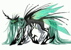 Size: 4093x2894 | Tagged: safe, artist:r-cang, derpibooru import, queen chrysalis, changeling, changeling queen, female, image, jpeg, side view, simple background, solo, white background, wings