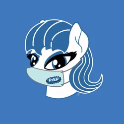 Size: 960x960 | Tagged: safe, derpibooru import, oc, oc:my little preppy, unofficial characters only, pony, g4, blue background, eyeshadow, head only, image, jpeg, makeup, mask, simple background, solo, surgical mask