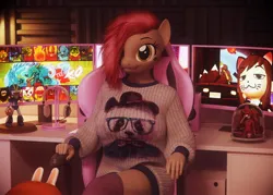 Size: 2048x1463 | Tagged: safe, artist:dashie116, ponerpics import, oc, oc:atari, unofficial characters only, anthro, 3d, breasts, chair, clothes, female, hair over one eye, image, jpeg, sitting, sweater