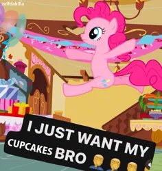 Size: 1125x1191 | Tagged: safe, artist:zeffdakilla, derpibooru import, pinkie pie, earth pony, pony, i just want my fries bro, image, indoors, jpeg, leaping, meme, ponified meme, solo