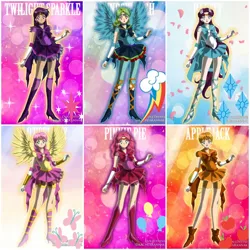 Size: 804x804 | Tagged: safe, derpibooru import, applejack, fluttershy, pinkie pie, rainbow dash, rarity, twilight sparkle, equestria girls, g4, image, jpeg, mane six, sailor moon (series), solo