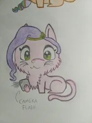 Size: 3016x4032 | Tagged: safe, artist:tom artista, derpibooru import, pipp petals, cat, g5, animal, animal in mlp form, camera, camera flashes, catified, drawing, female, image, jpeg, solo, species swap, traditional art