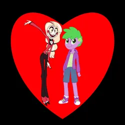 Size: 800x800 | Tagged: safe, derpibooru import, spike, human, equestria girls, g4, charlie morningstar, crossover, crossover shipping, female, hazbin hotel, hellaverse, human spike, humanized, image, jpeg, male, ship:sparlie, shipping, shipping heart, straight