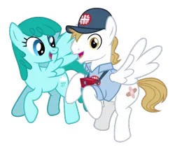 Size: 675x576 | Tagged: safe, derpibooru import, edit, vector edit, spring melody, sprinkle medley, pegasus, pony, clothes, duo, duo male and female, female, hat, hermes (g4), image, male, mare, medic, paramedic, png, ship:sprinklehermes, shipping, simple background, stallion, straight, transparent background, vector