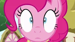 Size: 640x360 | Tagged: safe, derpibooru import, screencap, pinkie pie, earth pony, pony, g4, season 3, too many pinkie pies, close-up, face, female, image, jpeg, mare, solo