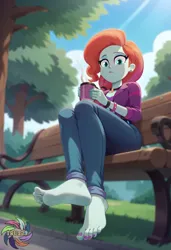 Size: 2496x3648 | Tagged: safe, ai content, derpibooru import, machine learning generated, prompter:trux23, human, equestria girls, g4, g5, barefoot, bench, blurry background, coffee cup, coffee mug, cup, day, equestria girls-ified, feet, female, fetish, foot fetish, g5 to equestria girls, g5 to g4, generation leap, grass, happy, image, jazz hooves, jpeg, looking at you, low angle, mug, outdoors, sitting, soles, solo, solo female, toes, tree, unsure