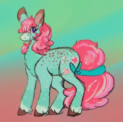 Size: 1238x1231 | Tagged: safe, artist:yaspup9000, derpibooru import, minty, earth pony, pony, g3, g5, body freckles, female, freckles, g3 to g5, generation leap, image, jpeg, mare, redesign, smiling, solo, tail, unshorn fetlocks