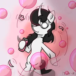 Size: 750x750 | Tagged: safe, artist:taoyvfei, derpibooru import, oc, oc:taoyvfei, pony, unicorn, blood, bottle, bubble, curved horn, flower, horn, image, png, soda bottle, stimulate, unicorn oc, water