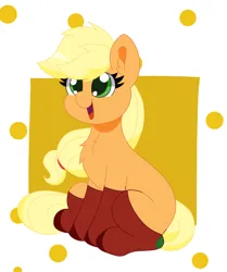 Size: 1970x2362 | Tagged: safe, artist:soulofcindeer, derpibooru import, applejack, earth pony, pony, g4, chest fluff, clothes, cute, female, hatless, image, jackabetes, looking up, mare, missing accessory, missing cutie mark, open mouth, open smile, passepartout, png, simple background, smiling, socks, solo, white background