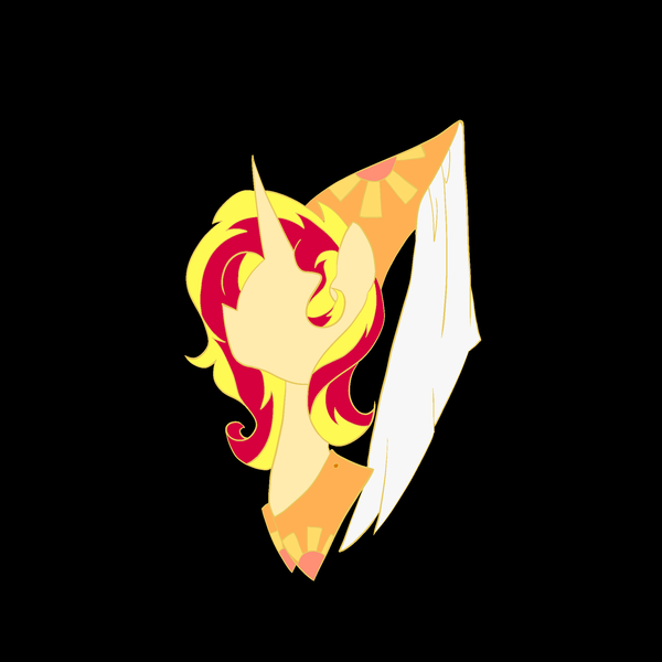 Size: 2048x2048 | Tagged: safe, artist:jess181307, derpibooru import, sunset shimmer, pony, unicorn, black background, bust, hat, horn, image, no face, png, portrait, simple background, solo