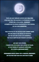 Size: 1600x2480 | Tagged: safe, artist:argent arms, derpibooru import, comic:foeslayer, forest, forest background, image, mare in the moon, moon, nature, night, night sky, png, sky, stars, text, tree