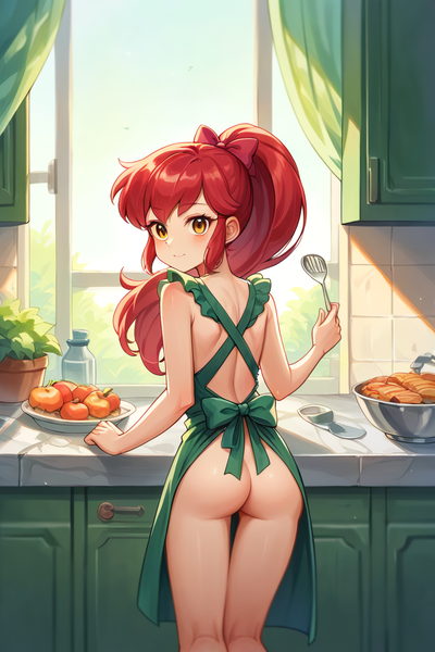 Size: 1536x2304 | Tagged: suggestive, ai content, banned from derpibooru, machine learning generated, prompter:drpeeper d fresa, apple bloom, equestria girls, apron, bloom butt, butt, child, clothes, cooking, female, image, lolicon, nudity, png, underage