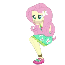 Size: 2000x2000 | Tagged: safe, artist:nie-martw-sie-o-mnie, derpibooru import, fluttershy, human, equestria girls, g4, bondage, bound and gagged, butterfly hairpin, cloth gag, clothes, dress, female, femsub, fluttersub, gag, image, my little pony equestria girls: friendship games, png, rope, rope bondage, school spirit, simple background, solo, submissive, transparent background