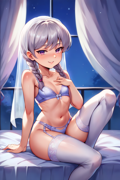 Size: 1536x2304 | Tagged: suggestive, ai content, banned from derpibooru, machine learning generated, prompter:drpeeper d fresa, silver spoon, equestria girls, bed, bra, bride, clothes, female, garter belt, image, lingerie, lolicon, png, socks, thigh highs, underage, underwear, veil, wedding veil