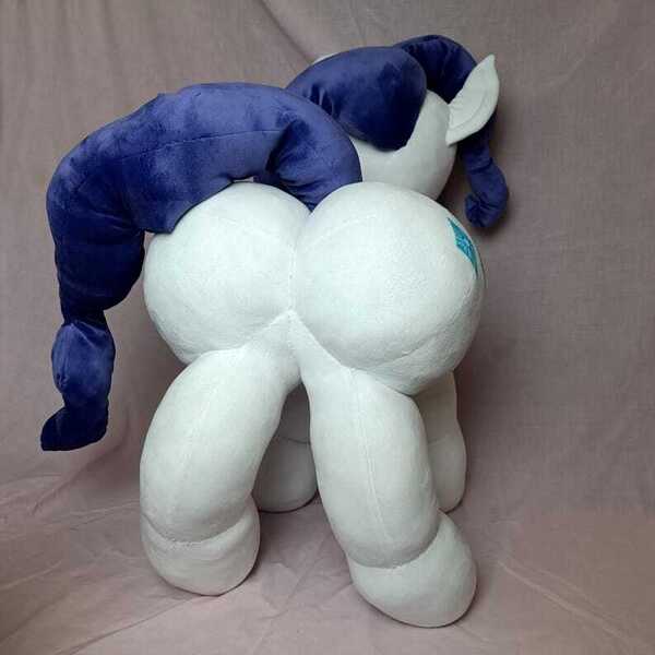 Size: 794x794 | Tagged: suggestive, artist:yatatoyshop, derpibooru import, rarity, original species, plush pony, pony, unicorn, butt, horn, image, jpeg, large butt, plushie, rearity, the ass was fat