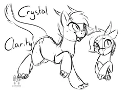 Size: 1600x1200 | Tagged: safe, artist:krapette, derpibooru import, oc, oc:crystal clarity, unofficial characters only, dracony, hybrid, pony, kilalaverse, black and white, bust, crossed hooves, female, grayscale, hoof claws, image, interspecies offspring, jpeg, mare, monochrome, offspring, open mouth, open smile, parent:rarity, parent:spike, parents:sparity, simple background, sketch, smiling, solo, white background