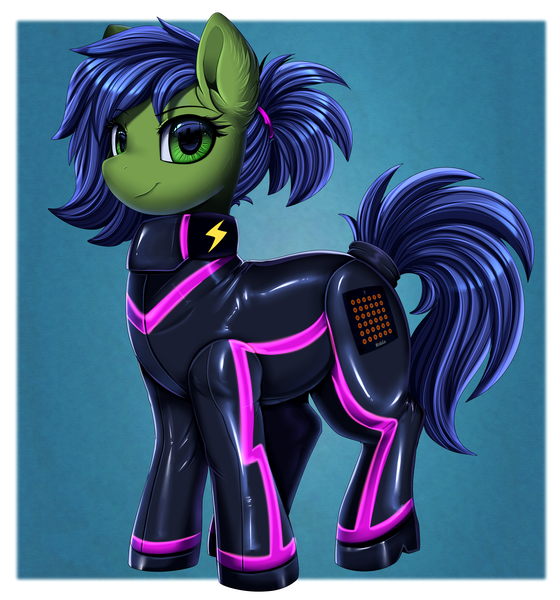 Size: 3419x3664 | Tagged: safe, artist:pridark, derpibooru import, oc, oc:gray hat, unofficial characters only, earth pony, pony, earth pony oc, green eyes, image, latex, latex suit, png, solo