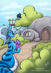 Size: 820x1180 | Tagged: safe, artist:stirren, derpibooru import, oc, oc:opal brona, oc:triksa, original species, pony, snake, snake pony, comic, grass, house, image, jpeg, peeking, present, stone