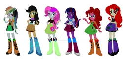 Size: 1024x491 | Tagged: safe, artist:raspberrycream12, derpibooru import, applejack, fluttershy, pinkie pie, rainbow dash, rarity, twilight sparkle, human, elements of insanity, equestria girls, g4, deviantart watermark, female, image, jpeg, male, obtrusive watermark, simple background, straight, watermark, white background