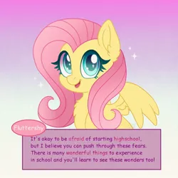 Size: 1500x1500 | Tagged: safe, artist:faelingmagic, derpibooru import, fluttershy, pegasus, pony, g4, chest fluff, encouragement, female, gradient background, image, jpeg, mare, motivation, positive ponies, solo