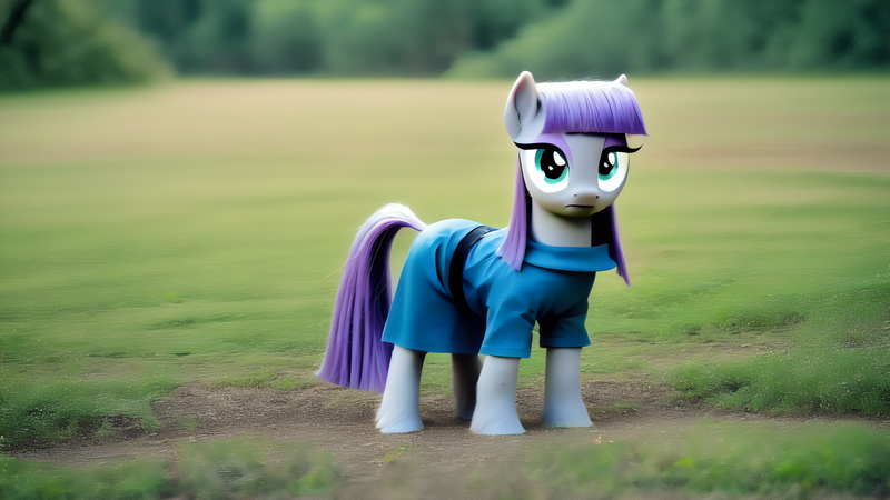 Size: 5120x2880 | Tagged: safe, ai content, derpibooru import, editor:felisamafeles, machine learning generated, stable diffusion, maud pie, earth pony, pony, cute, field, generator:pony diffusion v6 xl, generator:purplesmart.ai, image, irl, looking at you, marsh, maudabetes, photo, png, realistic, realistic mane, solo, stare