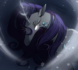 Size: 1178x1062 | Tagged: safe, artist:melodylibris, derpibooru import, rarity, pony, unicorn, wendigo, g4, bust, female, gem, glow, glowing eyes, horn, image, jpeg, long horn, looking at you, mare, solo, species swap