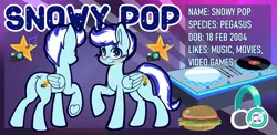 Size: 4405x2151 | Tagged: safe, artist:chiefywiffy, derpibooru import, oc, oc:snowy pop, unofficial characters only, pegasus, pony, burger, food, hay burger, headphones, image, pegasus oc, png, solo, turntable, wings