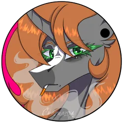 Size: 600x600 | Tagged: safe, artist:chazmazda, derpibooru import, oc, unofficial characters only, pony, unicorn, background, cel shading, cigarette, ear piercing, earring, frown, horn, image, jewelry, lidded eyes, lineart, long hair, piercing, png, shading, simple background, smoke, smoking, transparent background