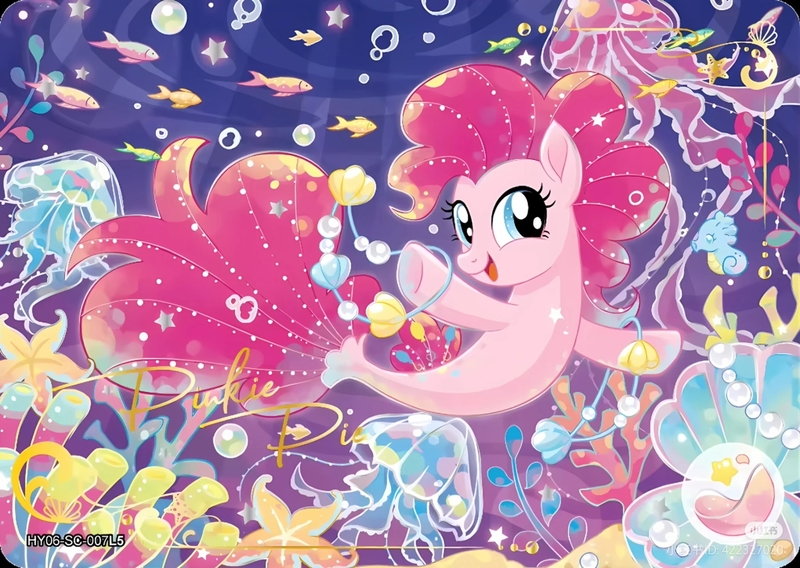 Size: 2027x1440 | Tagged: safe, derpibooru import, official, pinkie pie, earth pony, fish, jellyfish, pony, seapony (g4), series:卡游辉月六, g4, my little pony: the movie, bubble, card, coral, dorsal fin, english, female, fin, fish tail, flowing mane, flowing tail, image, jpeg, kayou, merchandise, ocean, open mouth, open smile, pearl, seaponified, seapony pinkie pie, seashell, seaweed, smiling, solo, species swap, swimming, tail, text, trading card, underwater, water