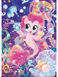 Size: 1080x1440 | Tagged: safe, derpibooru import, official, pinkie pie, earth pony, pony, seapony (g4), series:卡游辉月六, g4, my little pony: the movie, bubble, card, coral, dorsal fin, english, female, fin, fish tail, flowing mane, flowing tail, image, jpeg, kayou, merchandise, ocean, open mouth, open smile, pearl, seaponified, seapony pinkie pie, seashell, seaweed, smiling, solo, species swap, swimming, tail, text, trading card, underwater, water