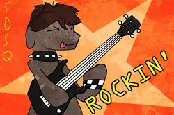 Size: 1057x701 | Tagged: safe, artist:sdsq, derpibooru import, oc, oc:sdsq, unofficial characters only, earth pony, bass guitar, image, male, musical instrument, orange background, png, rainbow rocks 10th anniversary, simple background, solo