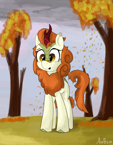 Size: 1298x1657 | Tagged: safe, artist:aubs, artist:derpy_fan, derpibooru import, edit, autumn blaze, kirin, autumn, image, leaf, newbie artist training grounds, png, solo