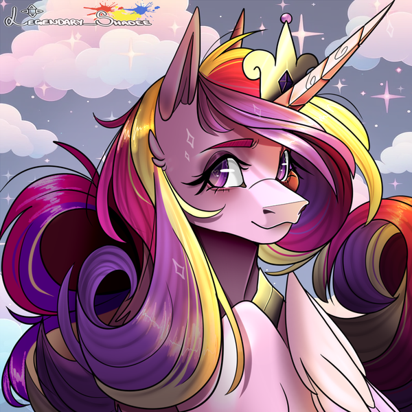 Size: 1000x1000 | Tagged: safe, artist:legendaryshadee, derpibooru import, princess cadance, alicorn, pony, bust, cloud, image, png, portrait, solo