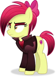 Size: 2701x3719 | Tagged: safe, artist:anime-equestria, derpibooru import, apple bloom, earth pony, pony, g4, alternate hairstyle, bow, clothes, eyeshadow, female, going through a phase, image, it's a phase, jacket, makeup, mare, older, older apple bloom, png, simple background, solo, transparent background, vector