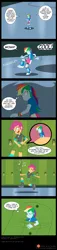 Size: 900x3968 | Tagged: safe, artist:niban-destikim, derpibooru import, rainbow dash, scootaloo, human, equestria girls, g4, 2d, boots, canterlot high, clothes, commission, compression shorts, cutie mark, cutie mark on clothes, dialogue, female, hallway, handheld, hoodie, image, jacket, jpeg, lockers, micro, multicolored hair, patreon, patreon logo, rainbow hair, shirt, shoes, short sleeves, skirt, thunderbolt, word bubble, wristband