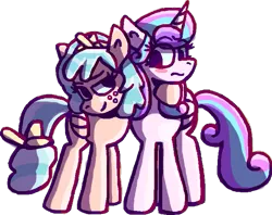 Size: 709x561 | Tagged: safe, artist:rosa ushiromiya, derpibooru import, cozy glow, princess flurry heart, alicorn, pegasus, pony, g4, blushing, digital art, duo, duo female, female, hug, image, lesbian, looking at each other, looking at someone, older, older cozy glow, older flurry heart, png, raised hoof, ship:cozyheart, shipping, simple background, standing, transparent background