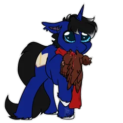 Size: 768x768 | Tagged: safe, artist:fluffyghost, derpibooru import, oc, oc:night reader, unofficial characters only, bat pony, hybrid, unicorn, bat pony oc, bat wings, behaving like a cat, blood, clothes, commission, dead bird, horn, hybrid oc, image, male, pleading eyes, png, scarf, simple background, solo, transparent background, unicorn oc, wings