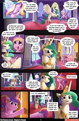 Size: 1280x1966 | Tagged: safe, artist:angusdra, artist:lummh, derpibooru import, princess cadance, princess celestia, alicorn, pony, unicorn, comic:the princess of love, butt, comic, crown, cute, cutedance, female, filly, filly cadance, foal, glow, glowing horn, hoof shoes, horn, hug, image, jewelry, magic, male, mare, peytral, plot, png, princess shoes, regalia, royal guard, speech bubble, stallion, thought bubble, winghug, wings, younger