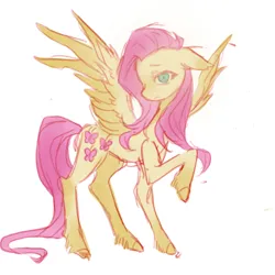 Size: 1080x1080 | Tagged: safe, artist:han9772786, derpibooru import, fluttershy, pegasus, pony, g4, blue eyes, female, full body, image, mare, pink mane, png, raised hoof, simple background, sketchy, solo, white background, yellow coat