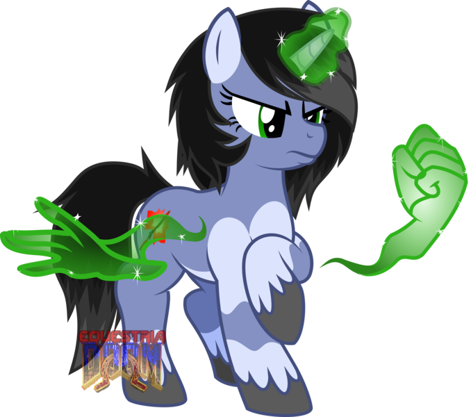 Size: 2915x2580 | Tagged: safe, artist:isaac_pony, derpibooru import, oc, oc:shainer shrapnel shock, unofficial characters only, pony, unicorn, angry, aura, cutie mark, doom equestria, equestria doom, female, hand, horn, image, logo, magic, magic aura, magic hands, png, show accurate, simple background, solo, solo female, transparent background, vector