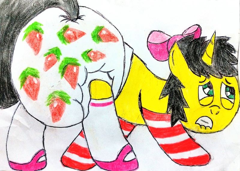 Size: 3554x2527 | Tagged: safe, artist:bitter sweetness, derpibooru import, oc, oc:bitter sweetness, unofficial characters only, pony, unicorn, abdl, adult foal, bow, clean diaper, clothes, decorated diaper, diaper, diaper fetish, fetish, green eyes, gritted teeth, hair bow, horn, humiliation, image, jpeg, lip bite, mary janes, non-baby in diaper, poofy diaper, shoes, simple background, sissy, socks, solo, striped socks, teeth, traditional art, unicorn oc, white background