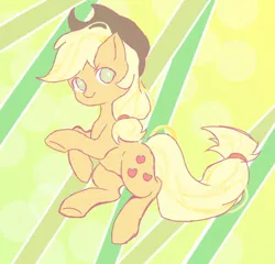 Size: 730x700 | Tagged: safe, artist:amin684682, derpibooru import, applejack, earth pony, pony, abstract background, applejack's hat, blonde mane, blonde tail, cowboy hat, cute, female, full body, green eyes, hat, image, jackabetes, jpeg, mare, orange coat, smiling, solo, tail