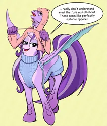 Size: 923x1089 | Tagged: safe, artist:menagerie, derpibooru import, oc, oc:chiffon, oc:mica, anthro, dracony, dragon, hybrid, unicorn, belly face, chest face, clothes, conjoined, dragoness, dragonified, female, fusion, hoodie, horn, image, png, species swap, sweater, tail, we have become one