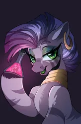 Size: 1300x2000 | Tagged: safe, artist:dodsie, derpibooru import, zecora, pony, zebra, disguise, disguised changeling, ear piercing, female, green eyes, image, jpeg, mare, neck rings, piercing, potion