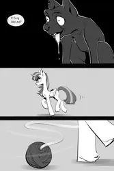 Size: 2362x3543 | Tagged: source needed, suggestive, artist:castle bravo, derpibooru import, twilight sparkle, twilight sparkle (alicorn), alicorn, diamond dog, comic:mare body worship, comic, grayscale, image, jpeg, mare body worship（english version), monochrome, smoke bomb, speech bubble