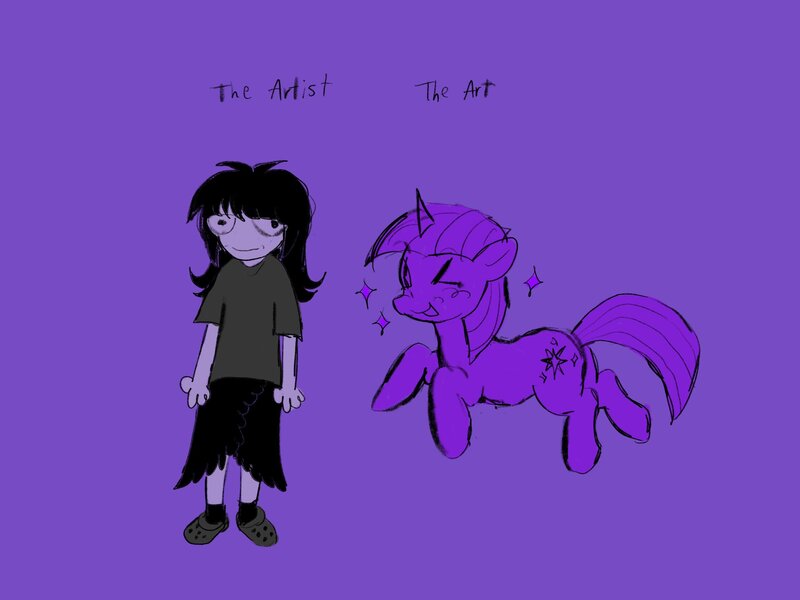 Size: 2048x1536 | Tagged: safe, artist:feefowll, derpibooru import, twilight sparkle, oc, human, pony, unicorn, duo, horn, human oc, image, jpeg, purple background, simple background, sketch